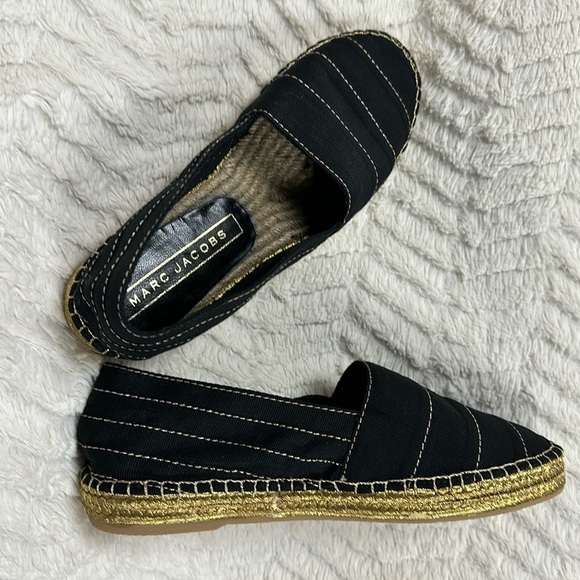 Marc Jacobs Sienna Black and Gold Canvas Espadrilles, 37 (US 7) NWOT - Picture 7 of 9